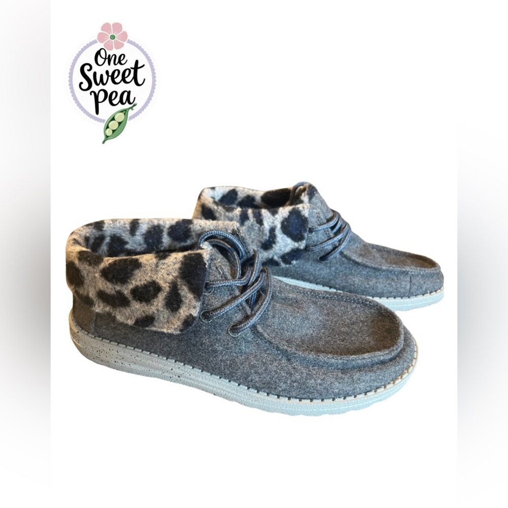 Hey Dude Gray Ankle Boots with Leopard Print